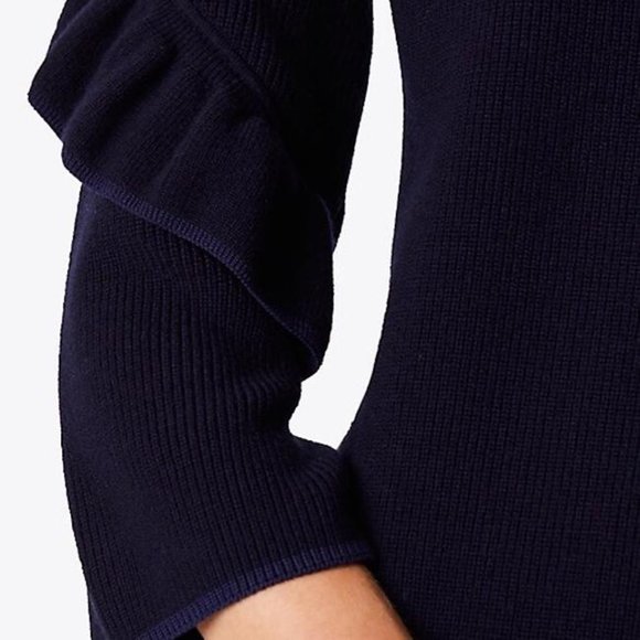 Tory Burch Ashley Navy Ruffled Sleeve Sweater Dress - Picture 3 of 16
